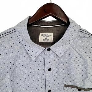 Distortion Shirt Mens XL Blue Geometric Short Sleeve Button Up Modern Casual